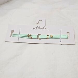 Ettika Aqua & Gold Tone Beaded, Moon and Star Charm, Choker Necklace CH473 NWT